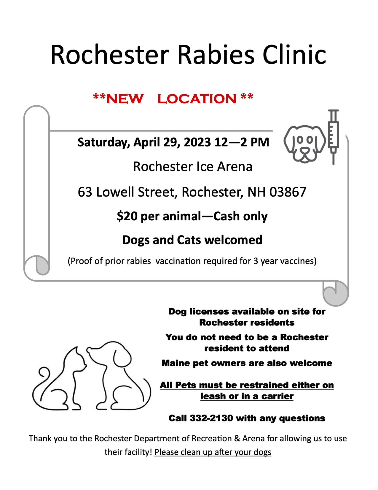Rabies Clinic scheduled for 4/29 at Rochester Ice Arena The Rochester